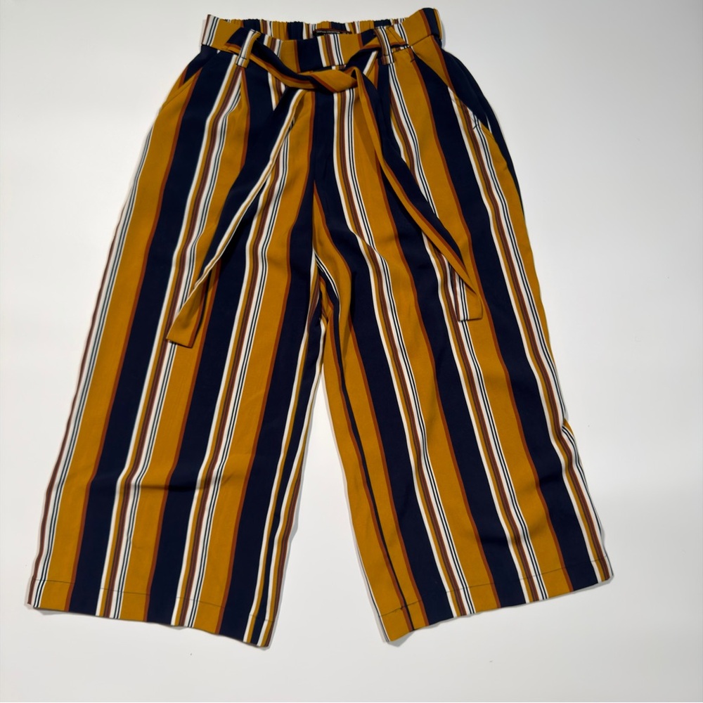 Zara Women's Mustard and Navy Striped Pants Size‎ Small